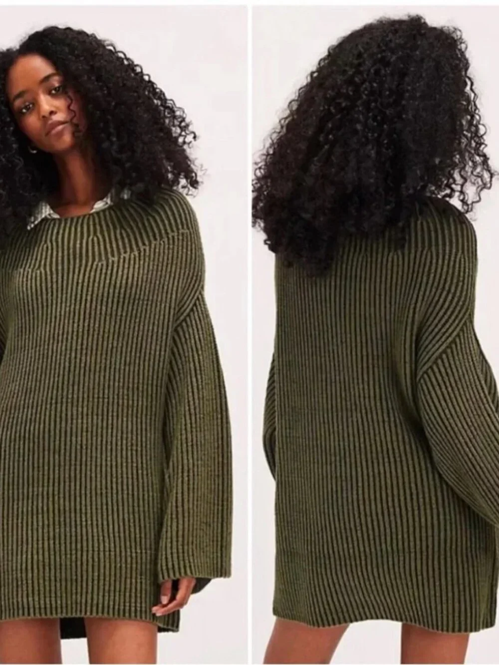 Free People Charlotte Tunic - Olive Green Ribbed Boat Neck Sweater